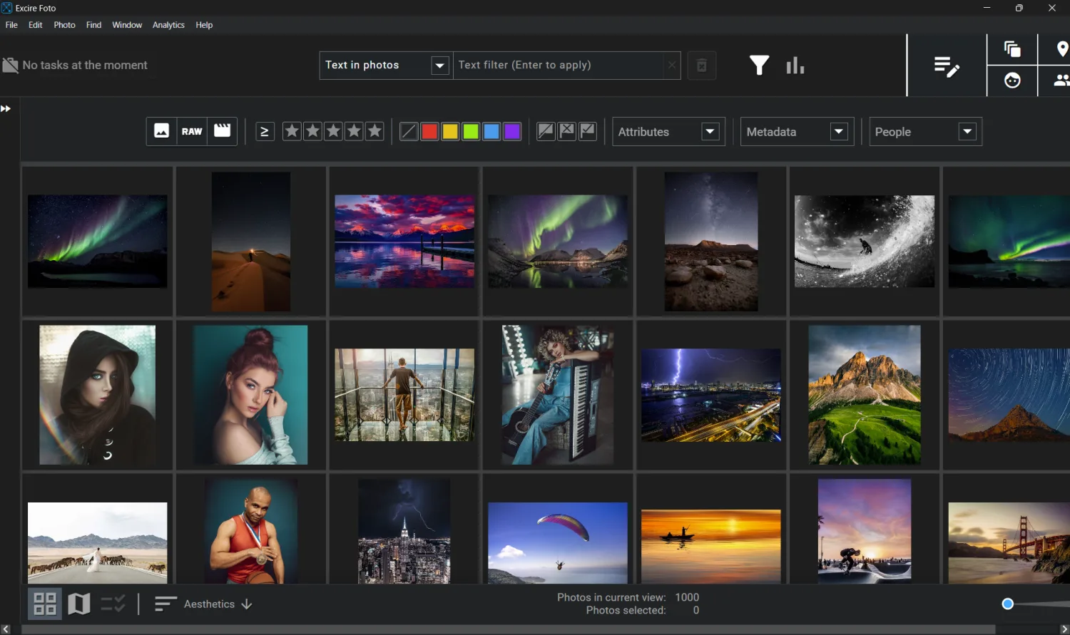 Excire Foto 2027 photo organizer main layout showing a grid of images sorted by aesthetics