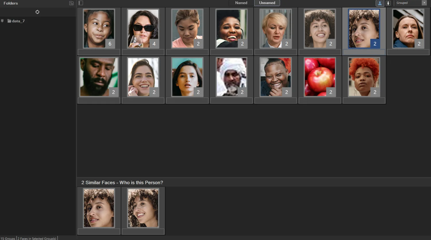 ACDSee Photo Studio People view with unnamed face groups and a “Who is this Person?” prompt