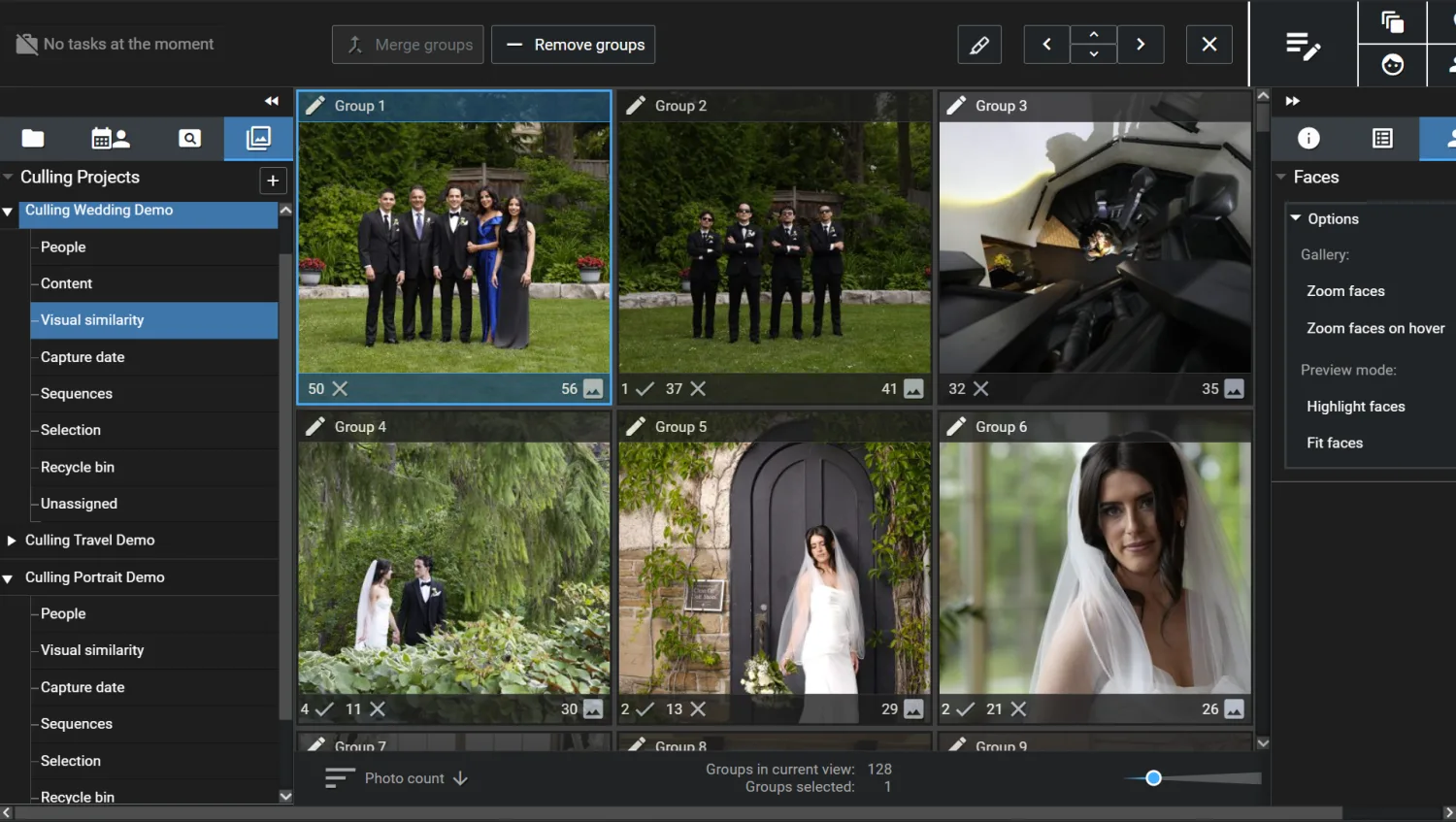 Excire Foto 2027 culling project with wedding photos grouped by visual similarity