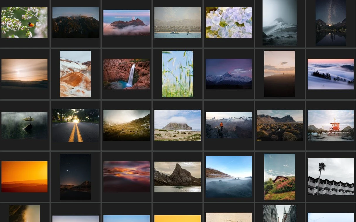 A grid of many images that require keywording to be located successfully.