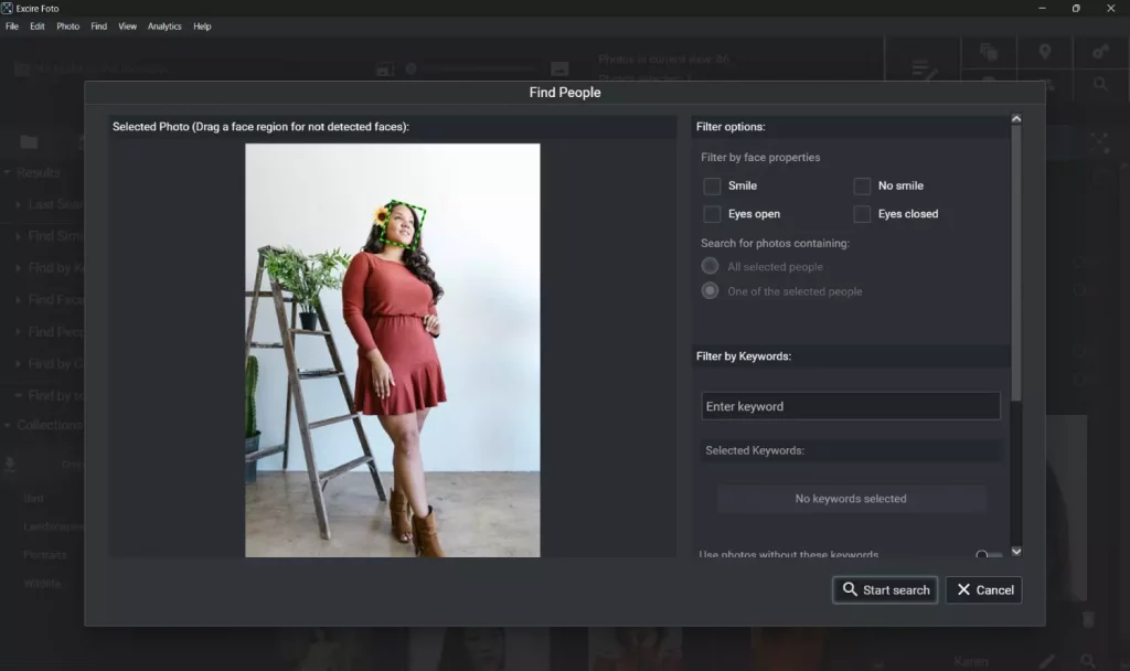 Excire Foto Find People tool with facial recognition
