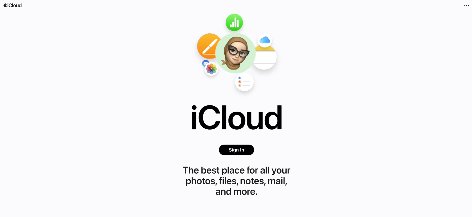 iCloud home page screenshot
