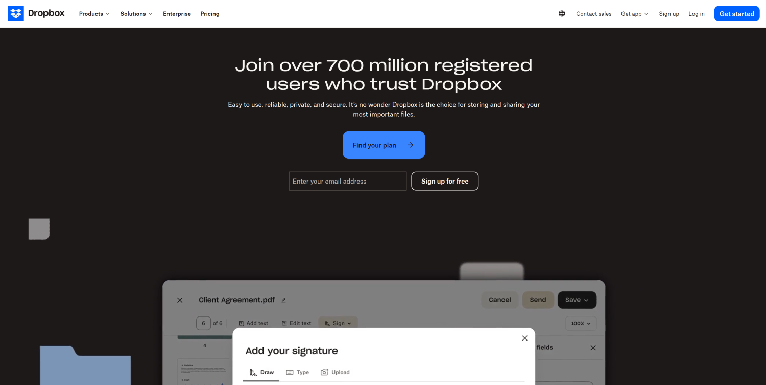Dropbox website home page 