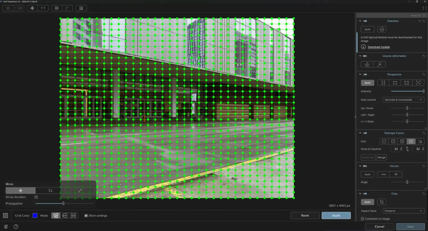 DxO ViewPoint 5 Lightroom plugin with 32x32 Reshape Fusion grid