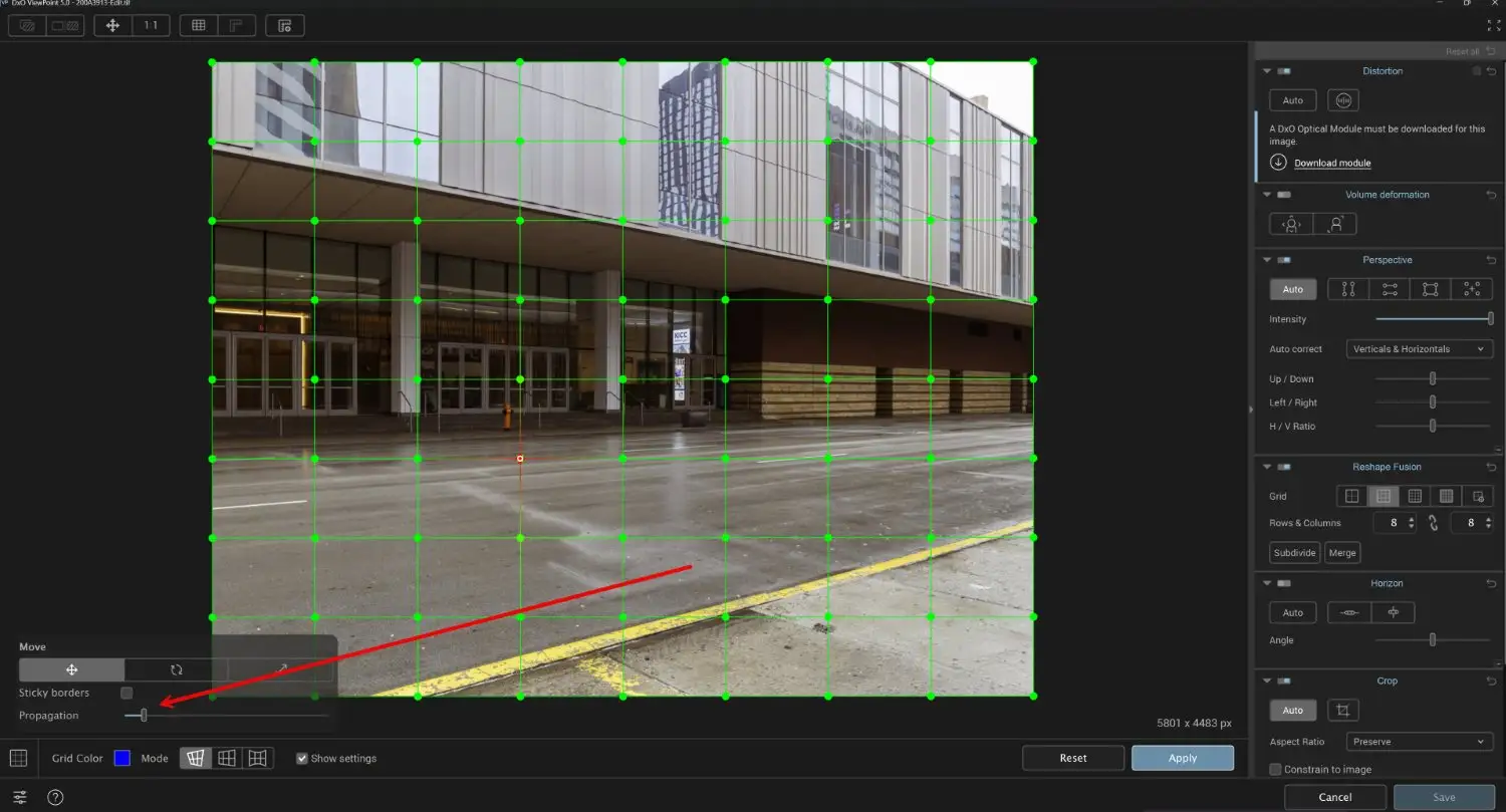 DxO ViewPoint 5 Lightroom plugin Propagation slider and grid