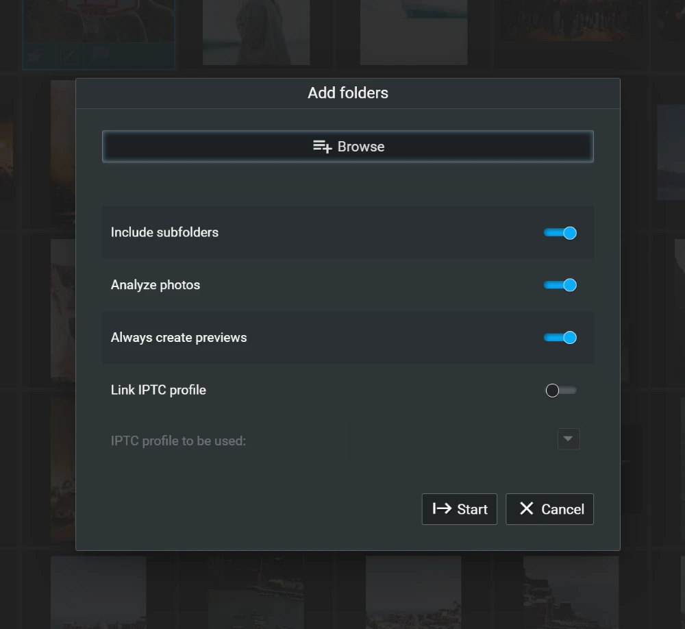 Excire Add Folders dialog box