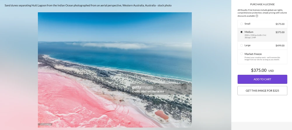 Aerial image of sand dunes on Getty Images stock site