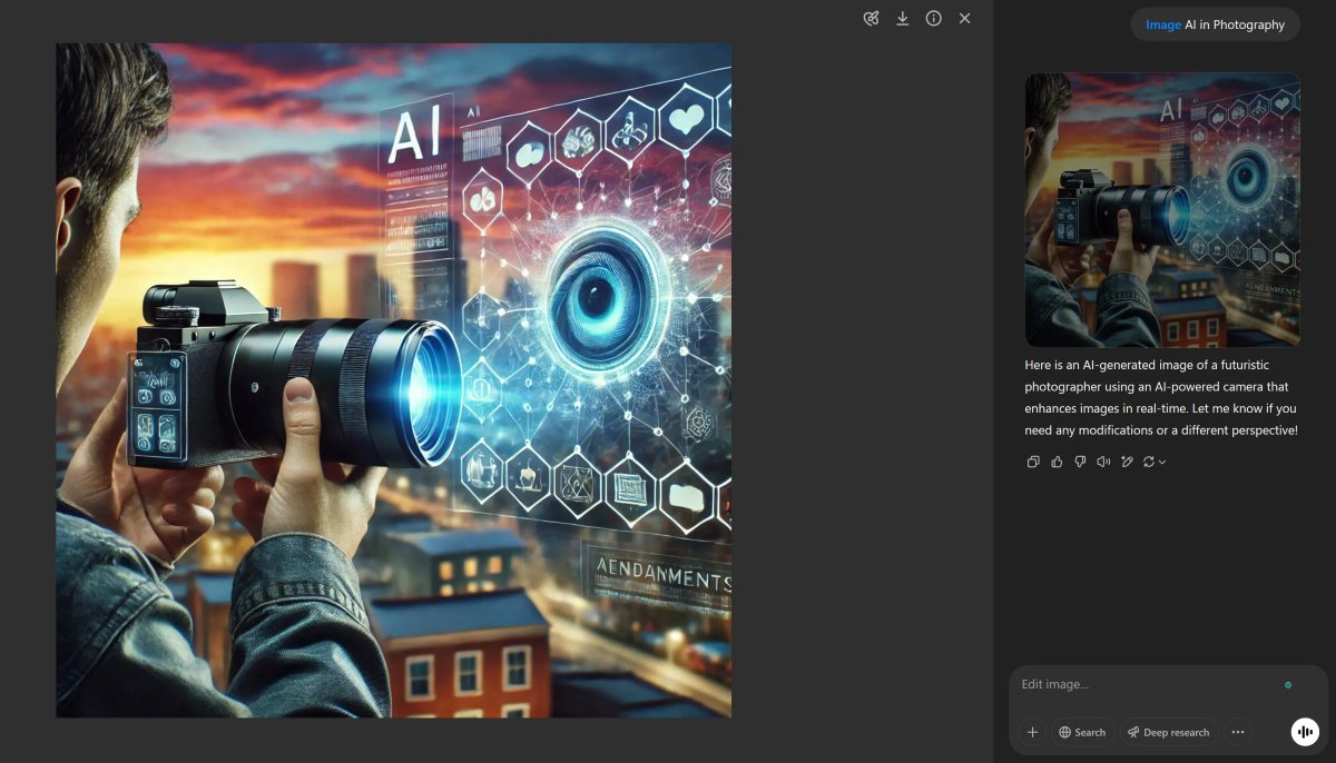 Prompting ChatGPT for an AI-generated image representing AI and photography.