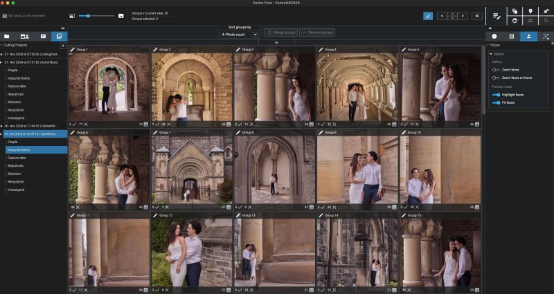 Screenshot der Software Excire Foto mit einer Bildergalerie eines Fotoshootings
