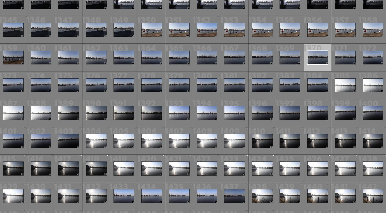 A grid of images from the London Docks in a photo-management program