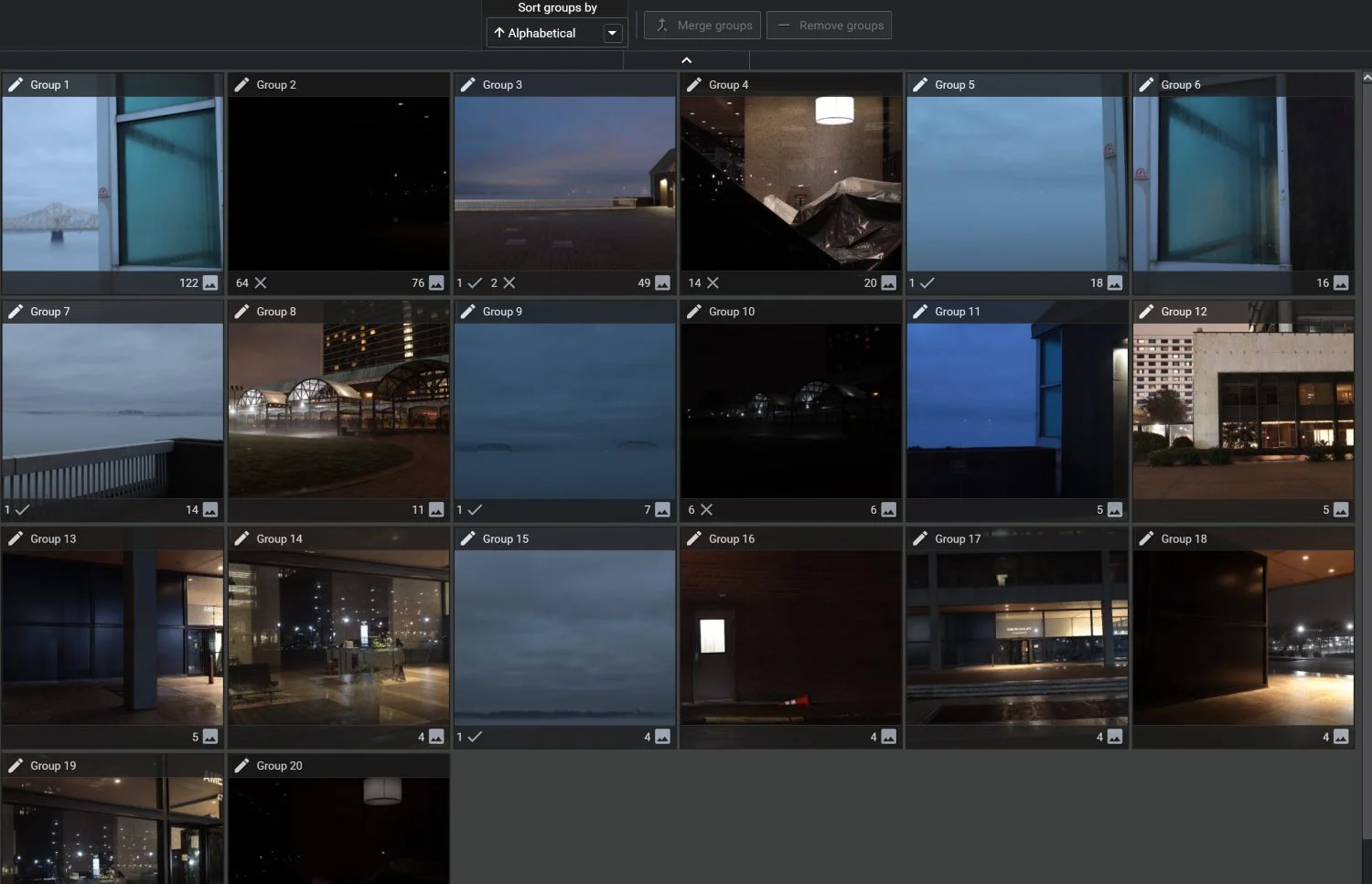 Excire Foto 2025 screenshot showing sets of visually similar groups in the culling module.