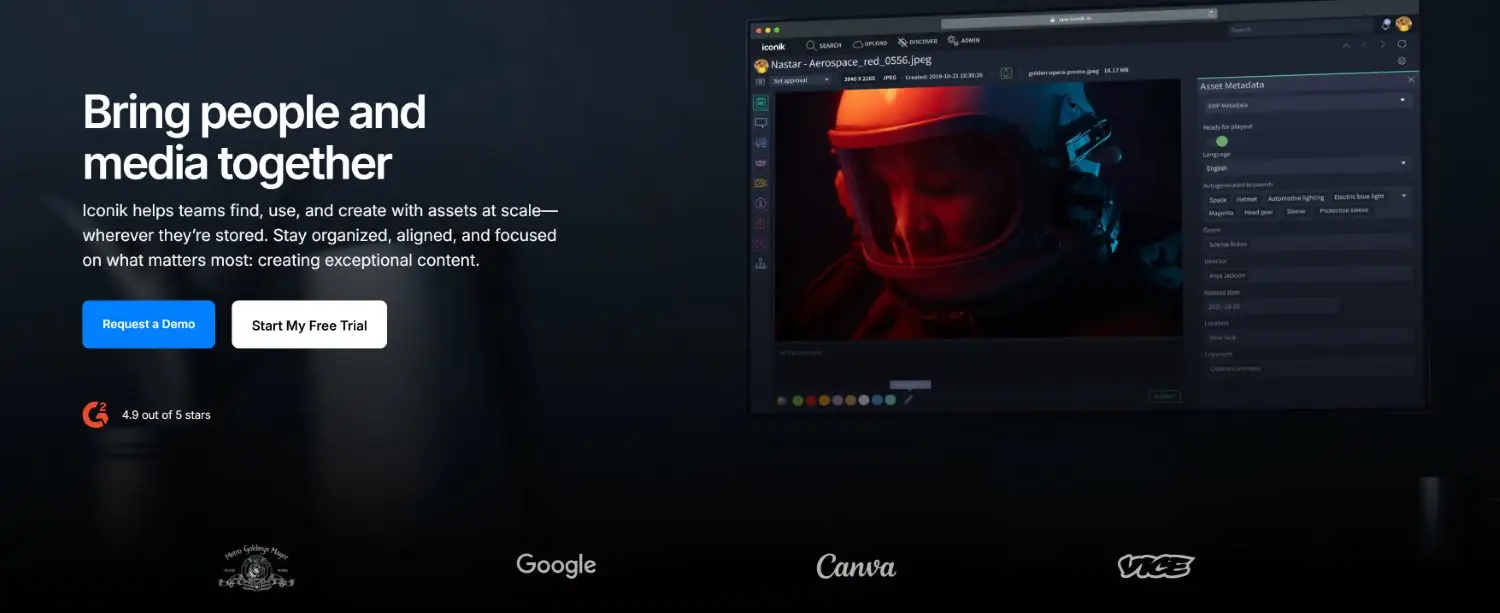 A screenshot of the Iconik media asset management system website
