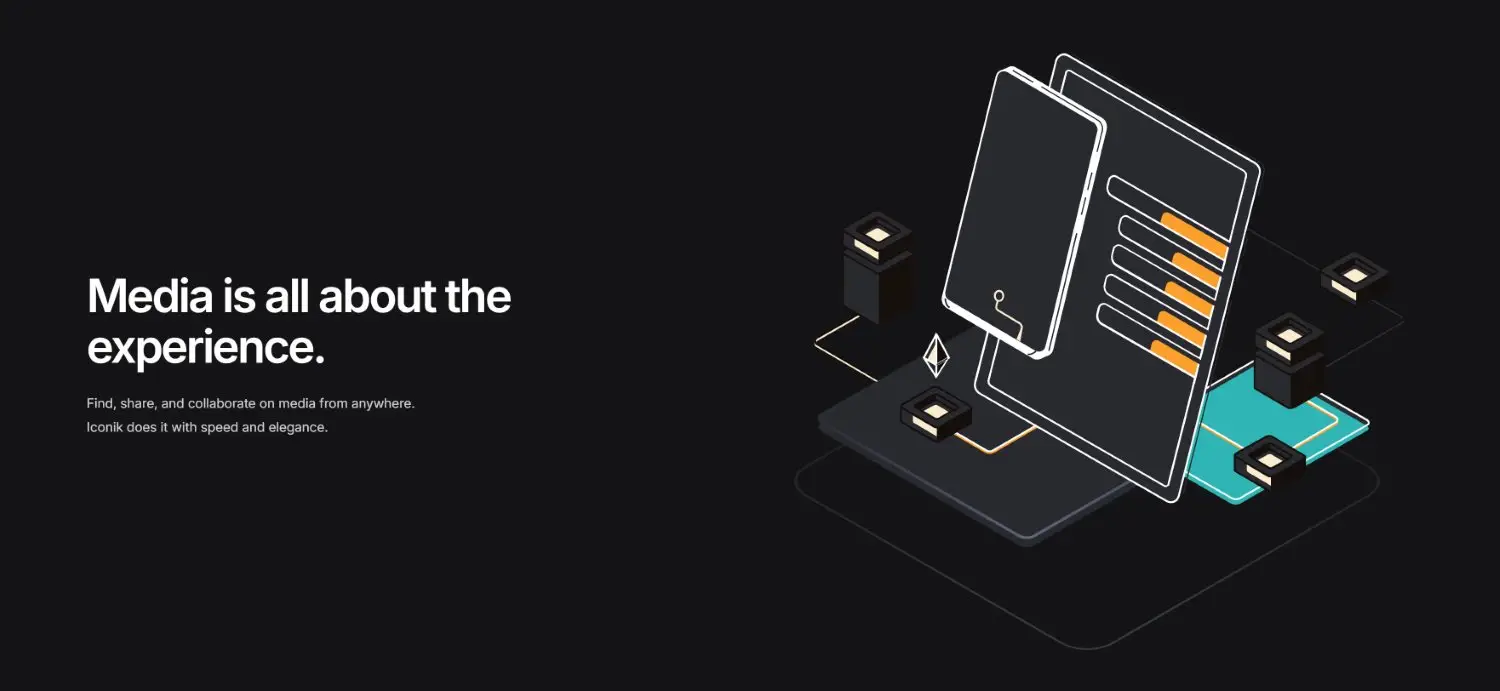 Iconik media asset management system website screenshot emphasizing media collaboration