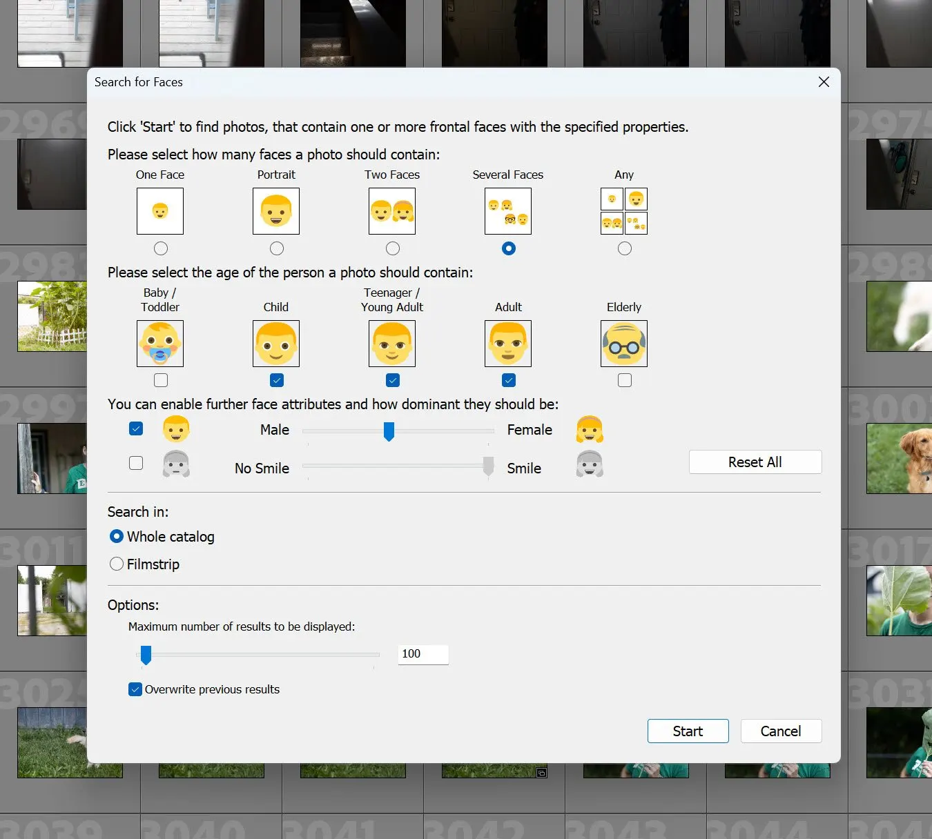 Lightroom Classic with the Search for Faces tool open