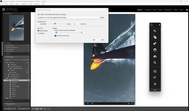 Ein geöffnetes Porträtfoto im Editorfenster mit Excire Search Werkzeugleiste