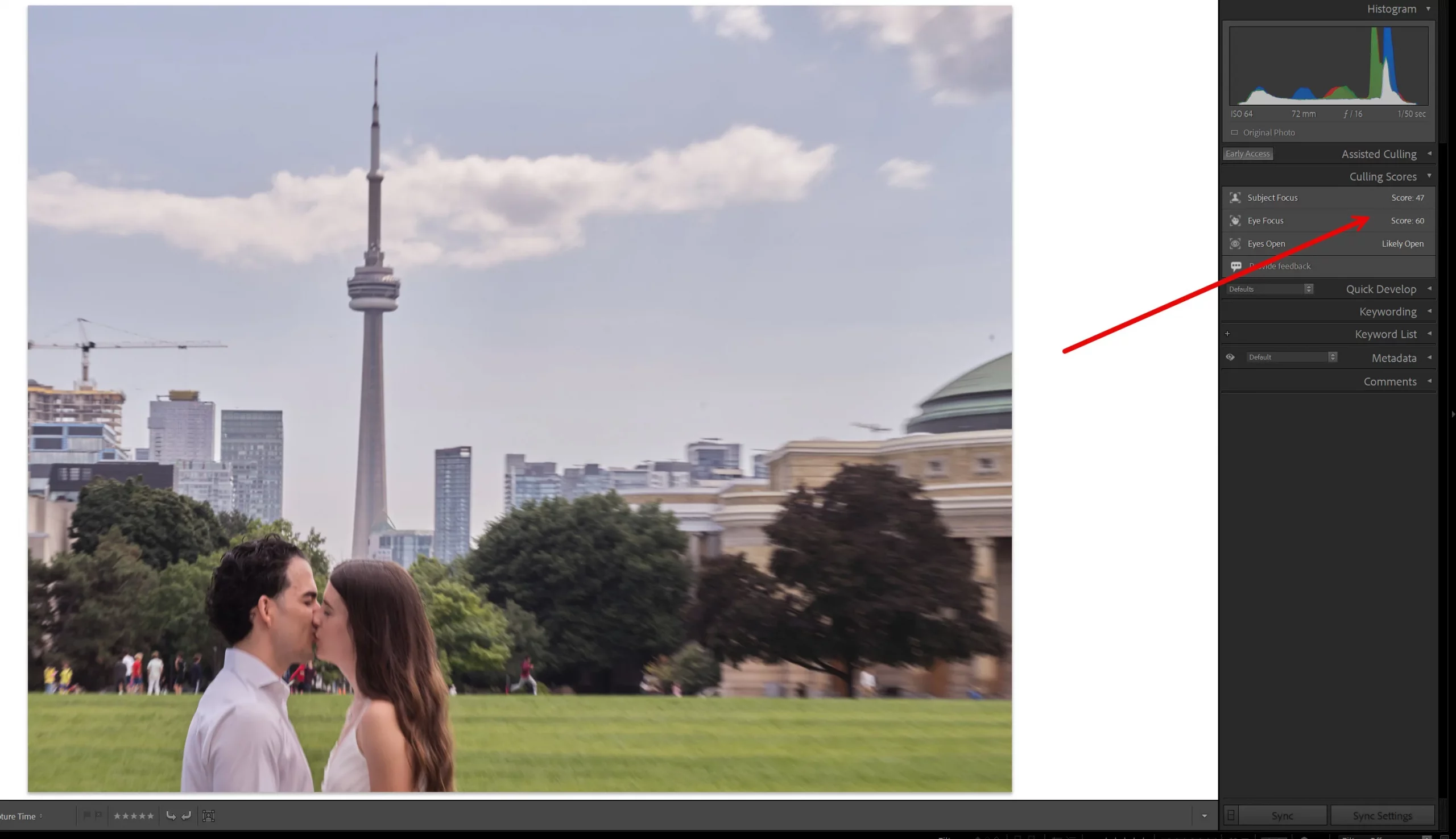 A blurry image with a low eye focus and subject focus rating