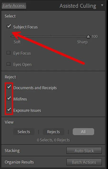 Lightroom Classic bird and wildlife culling test settings