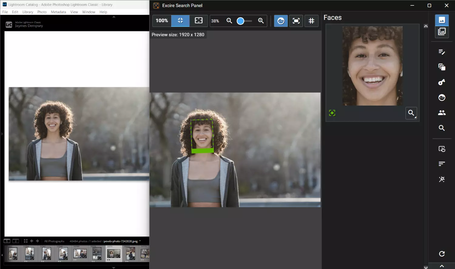 Excire Search 2026 Panel with facial-recognition features integrated into Lightroom Classic