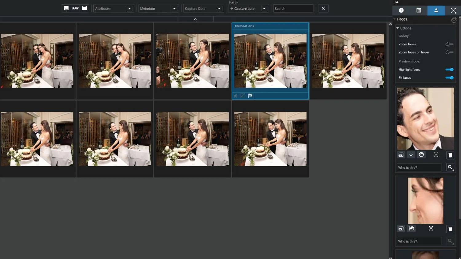 Visually-similar images in Excire Foto 2025 showing a bride and groom