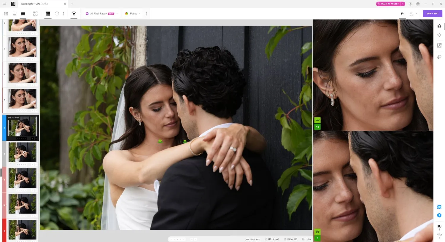 Narrative screenshot with faces magnified to check sharpness