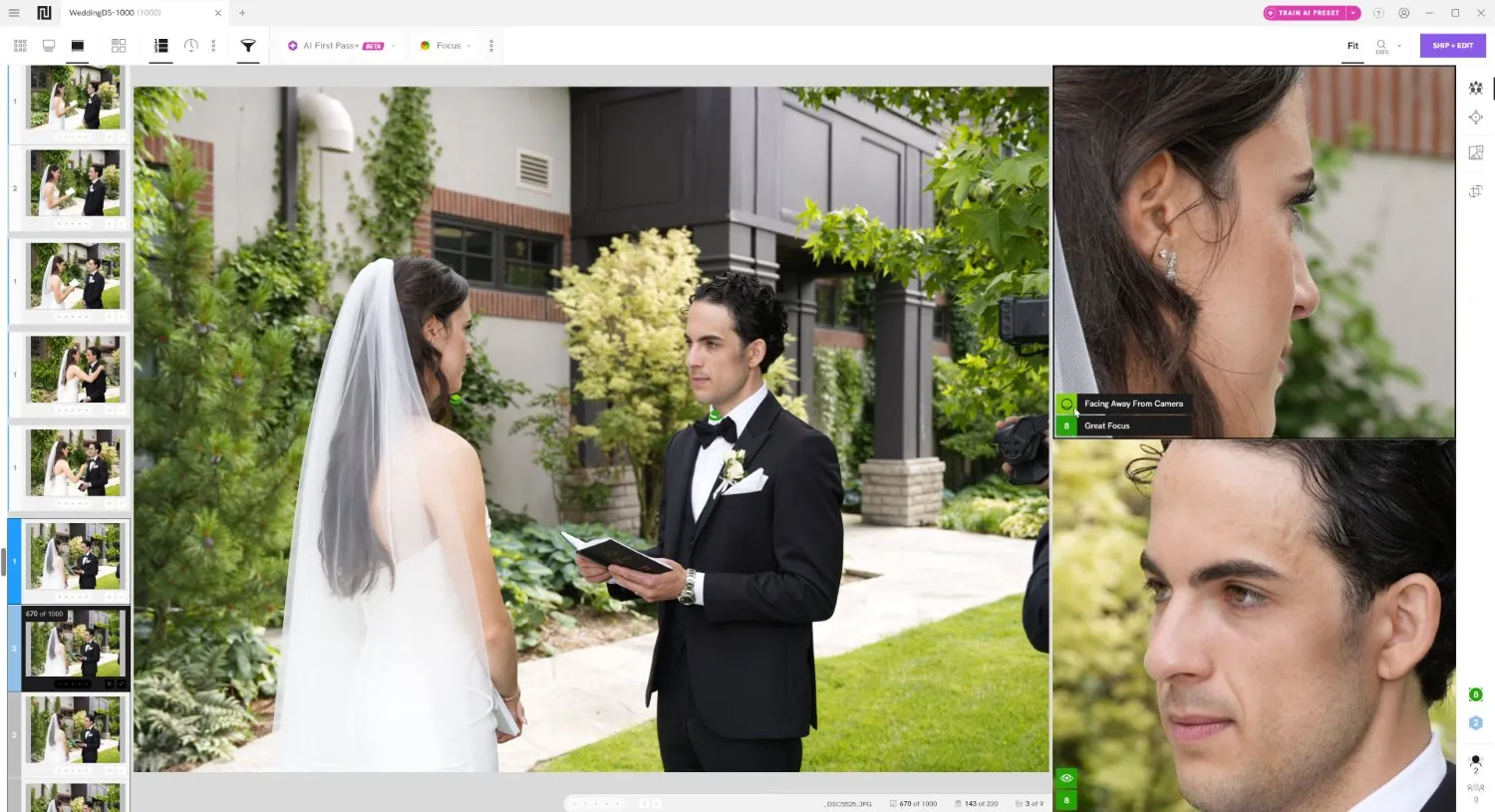 Narrative face magnification with AI-generated information about each subject