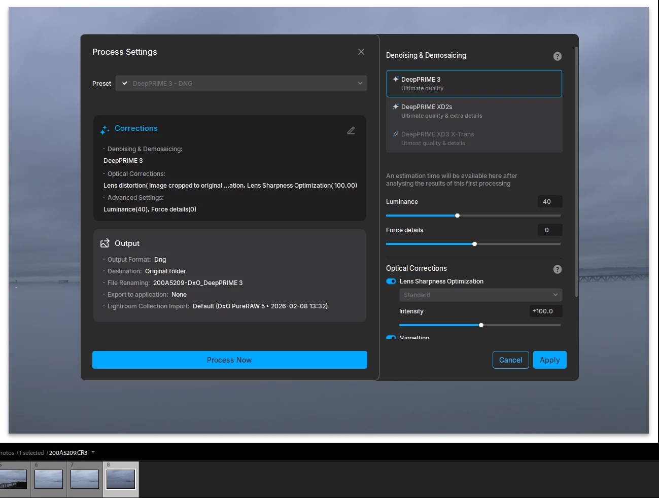 DxO PureRAW 5 Lightroom plugin with various editing Options