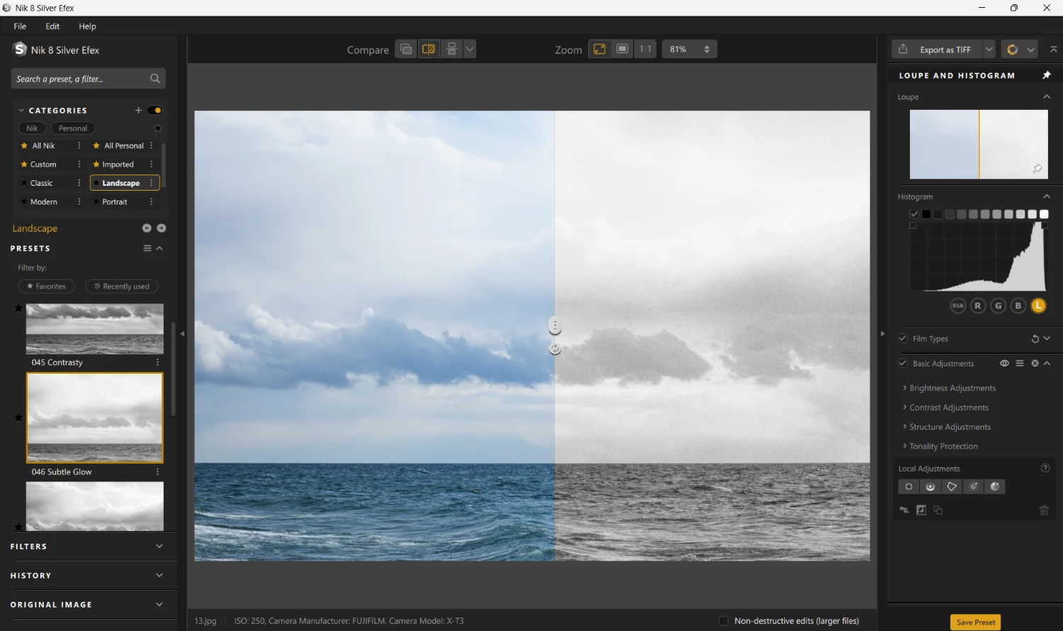 Nik 8 Silver Efex plugin with comparison view