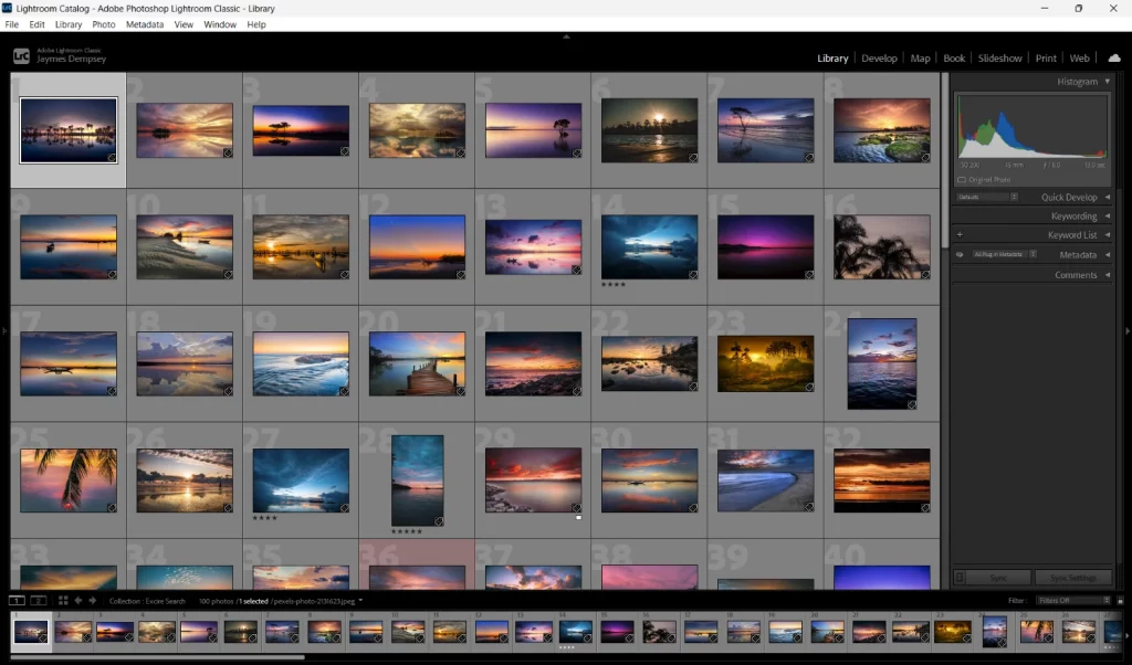 Lightroom Classic Library module with main grid