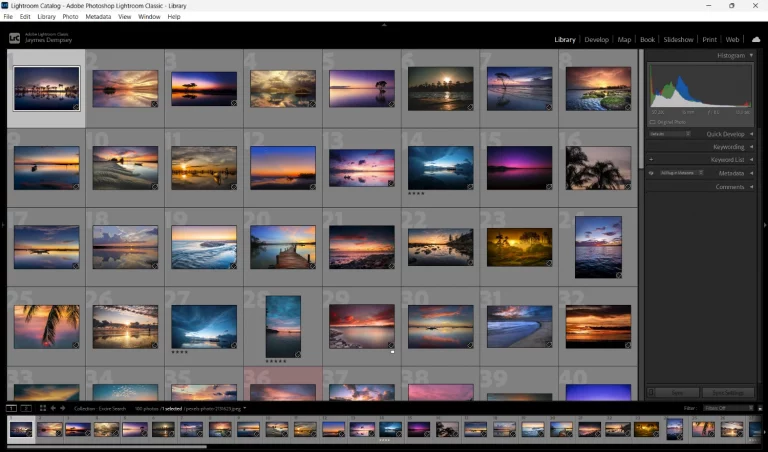 Lightroom Classic Library module with main grid
